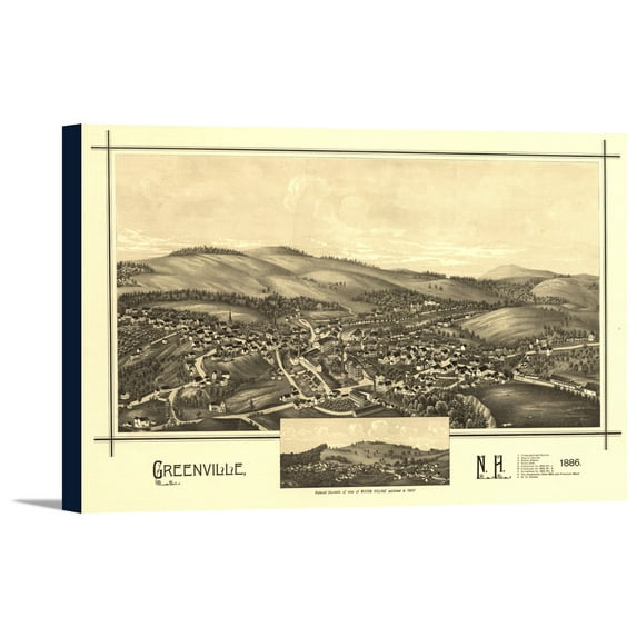 Greenville, New Hampshire - Panoramic Map (18x12 Gallery Wrapped Stretched Canvas)