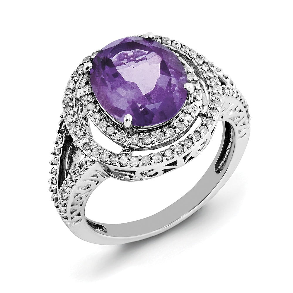 Amethyst & White Diamond Size 7.25 Ring in 925 Sterling Silver 2.02 cwt 