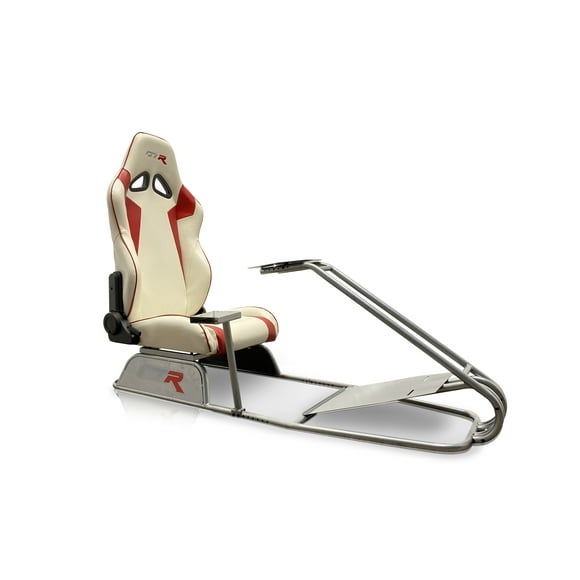 GTR Simulator GTS Model Racing Simulator Cockpit Silver Frame wiht White/Red Seat