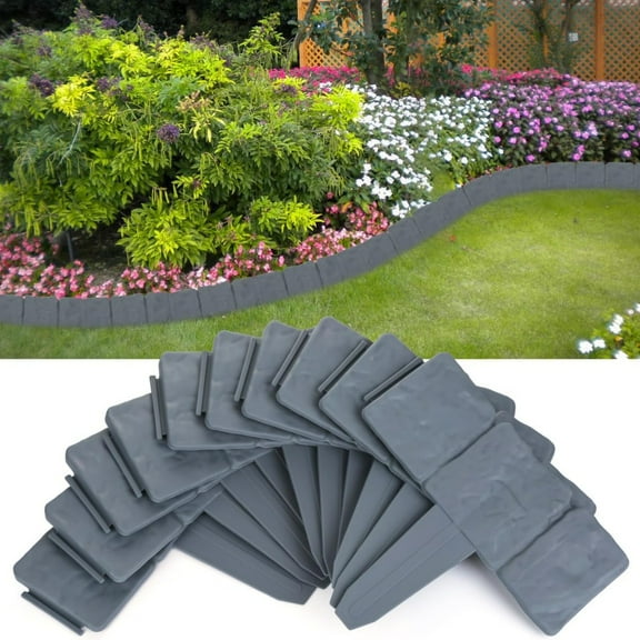 10 Pcs Landscape Edging Border Garden Edging Border Imitation Stone Form Design Plastic Lawn Edging Fencing No Dig Yard Edging Border for DIY Yard Landscaping Flower Bed and Grass,Gray,Topboutique