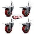 thumbnail image 2 of 4 Inch Red Polyurethane Swivel 7/16 Inch Stem Caster Set with Total Lock Brake, 2 of 2