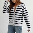 thumbnail image 2 of Las mujeres de manga larga de punto Cardigan Button Down Crew Striped Regular Fit Knit Sweater, 2 of 7