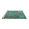 thumbnail image 2 of Ahgly Company Machine Washable Indoor Rectangle Medallion Turquoise Blue Traditional Area Rugs, 6' x 9', 2 of 4
