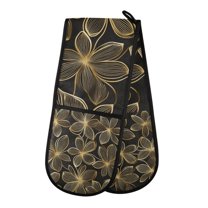 Yayeee Double Oven Mitt Kitchen Heat Resistant Baking 35" x7" Quilted Glove, Golden Elegance