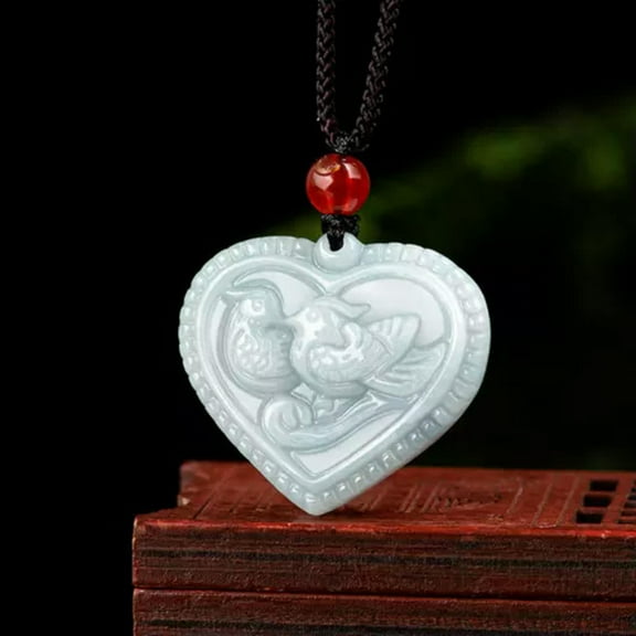 K-KED Grade Natural A Jade Jadeite Men Women Lucky Mandarin Duck Heart Pendant-default