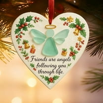 KOYPTL Heart-Shaped Christmas Ornaments 2D Handmade Sea Glass Friendship Decor Timeless Friendship Hearts Keepsake Christmas Tree Hanging Ornaments Xmas Gifts for Friends