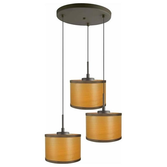Woodbridge Lighting Drum 18" 3-Light Wood Cluster Pendant in Bronze/Nougat