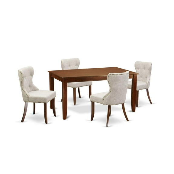 East West Furniture Dudley 5-piece Wood Dining Table and Chairs in Mahogany
