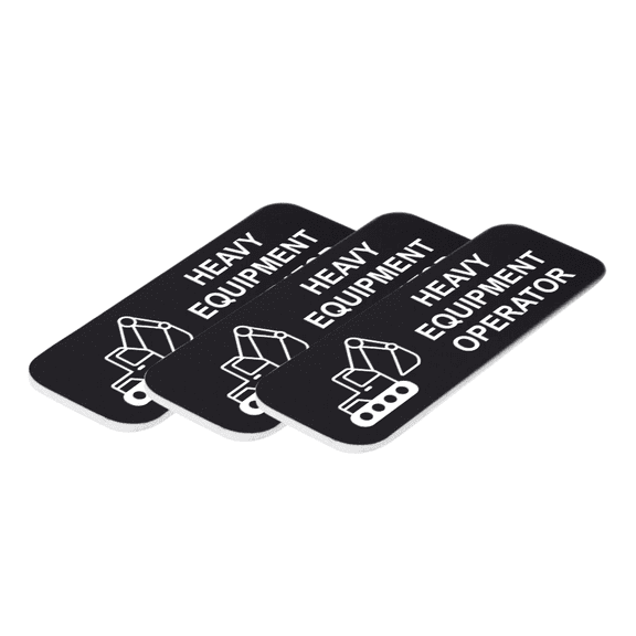 Heavy Equipment Operator 1" x 3" Name Tag/Badge, Black, (3 Pack)