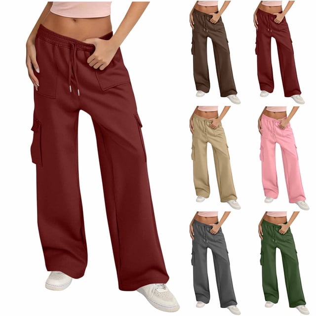 WRKEKC Women Cargo Joggers Casual Workout Pants Drawstring Waist Multiple Pockets Sporty Style