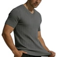 thumbnail image 3 of hlysgo Men's V Neck Shirts Short Sleeve Sweater Shirt Casual Ribbed Pullover Breathable T Shirt Gray,S, 3 of 4