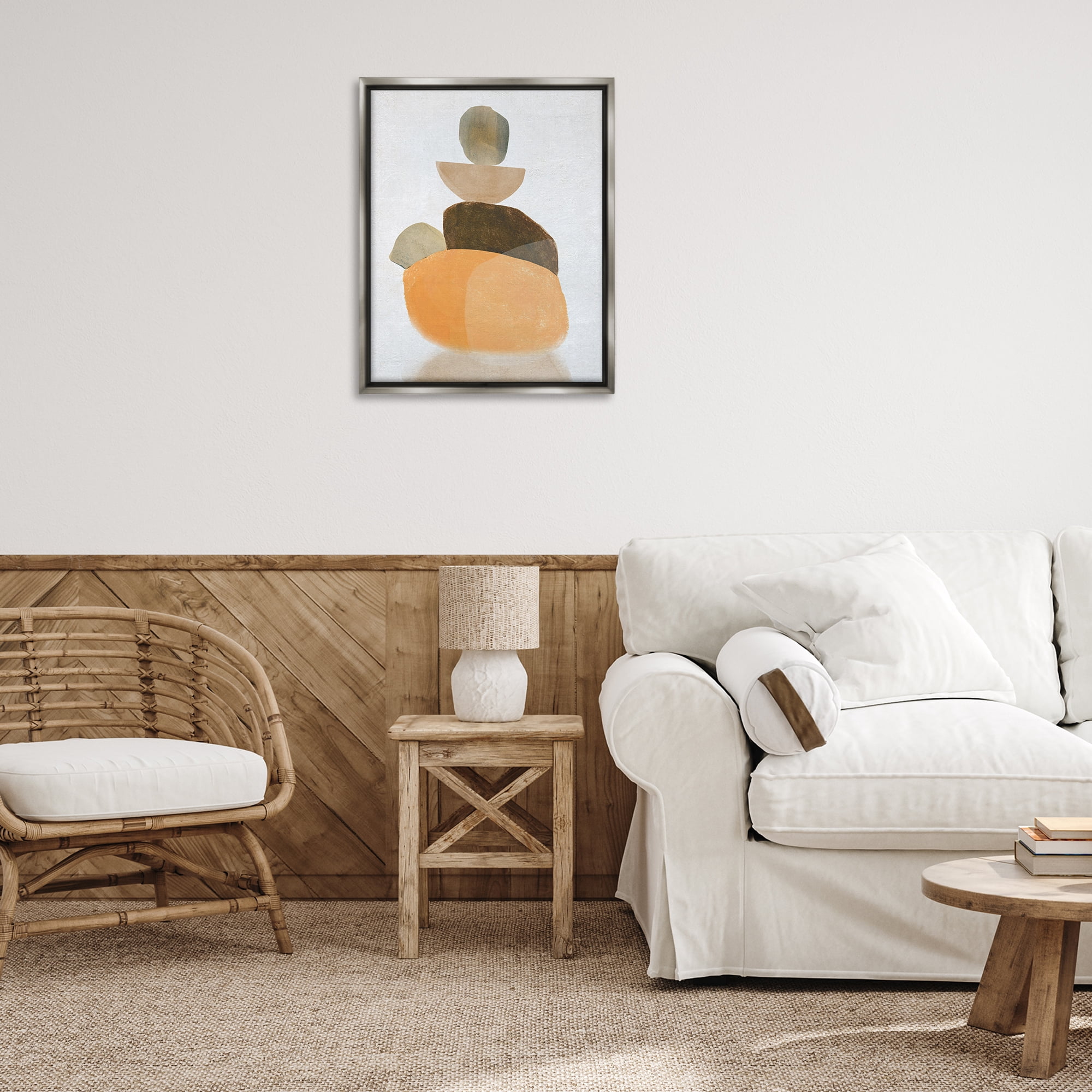 Stupell Industries Stacked Rocks Neutral Tones Abstract Painting Gray Floater Framed Canvas Art Print Wall Art, 25 x 31