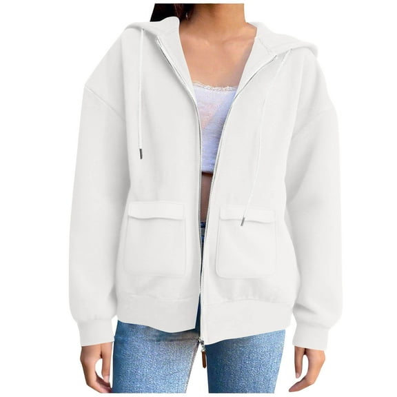 Annhoo Hoodies for Women Drawstring Hooded Long Sleeve Zipper Cardigan Jackets Fashion Casual Running Outdoor Coats with Pockets