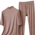 thumbnail image 4 of ylioge M-5X Plus Size Modal-Pajama Sets for Women 2 Piece Short Sleeve Tops High Waisted Pants Casual Solid Color Soft Loungewear Pajamas Outfits Set, 4 of 5