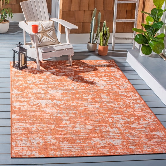 SAFAVIEH Courtyard Isolde Abstract Indoor/Outdoor Area Rug, Orange/Ivory, 2' x 3'7"