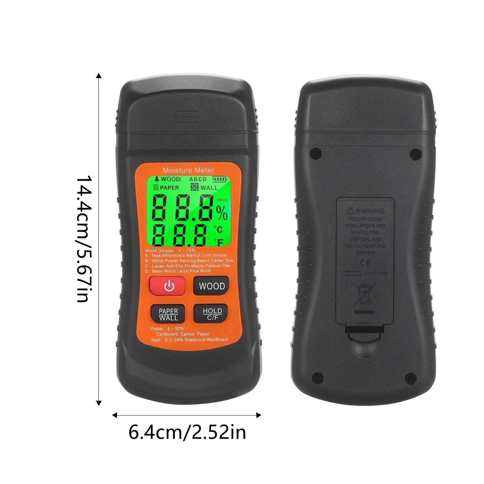 JIAHAOO Digital Moisture Detector For Wood Paper Wall ABS 3 Measurement Modes Temperature C F Switch High Accuracy