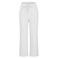 thumbnail image 5 of Lenpel Women's Cotton Linen Pants Elastic High Waisted Drawstring Straight Leg Casual Trousers Lightweight Lounge Pants, 5 of 7