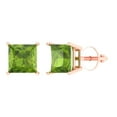 thumbnail image 2 of 3 Ct Princess Cut Studs Green Natural Peridot 14K Rose Solid Solid Gold Everyday Dainty Earrings Screw Back, 2 of 7