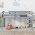thumbnail image 2 of Solid Wood Twin Loft Bed Frame with Storage Space and High guardrail, Platform Bed Frame with Ladder and Strengthened Slats, Low Height Design, No Box Spring Needed, Grey, 2 of 8