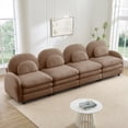 thumbnail image 4 of HUTWIFE 129.1" 4- Seater Teddy Velvet Sofa Camel Modular Couch with Curved Back & Lumbar Pillows, 4 of 9