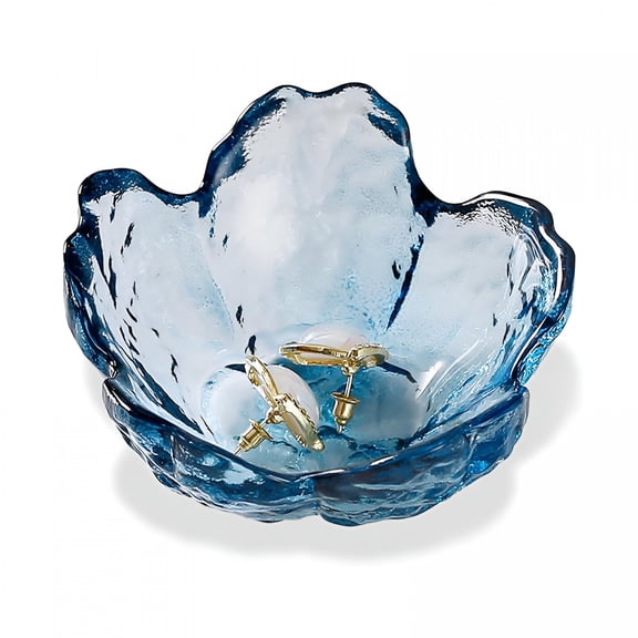 ACDANC Blue Flower Glass Ring Dish Jewelry Tray Ring Holder Dish Cute Room Decor Vanity Organizer for Nightstand Or Bathroom Aesthetic Trinket Dish Gift for Wife Mom Daughter