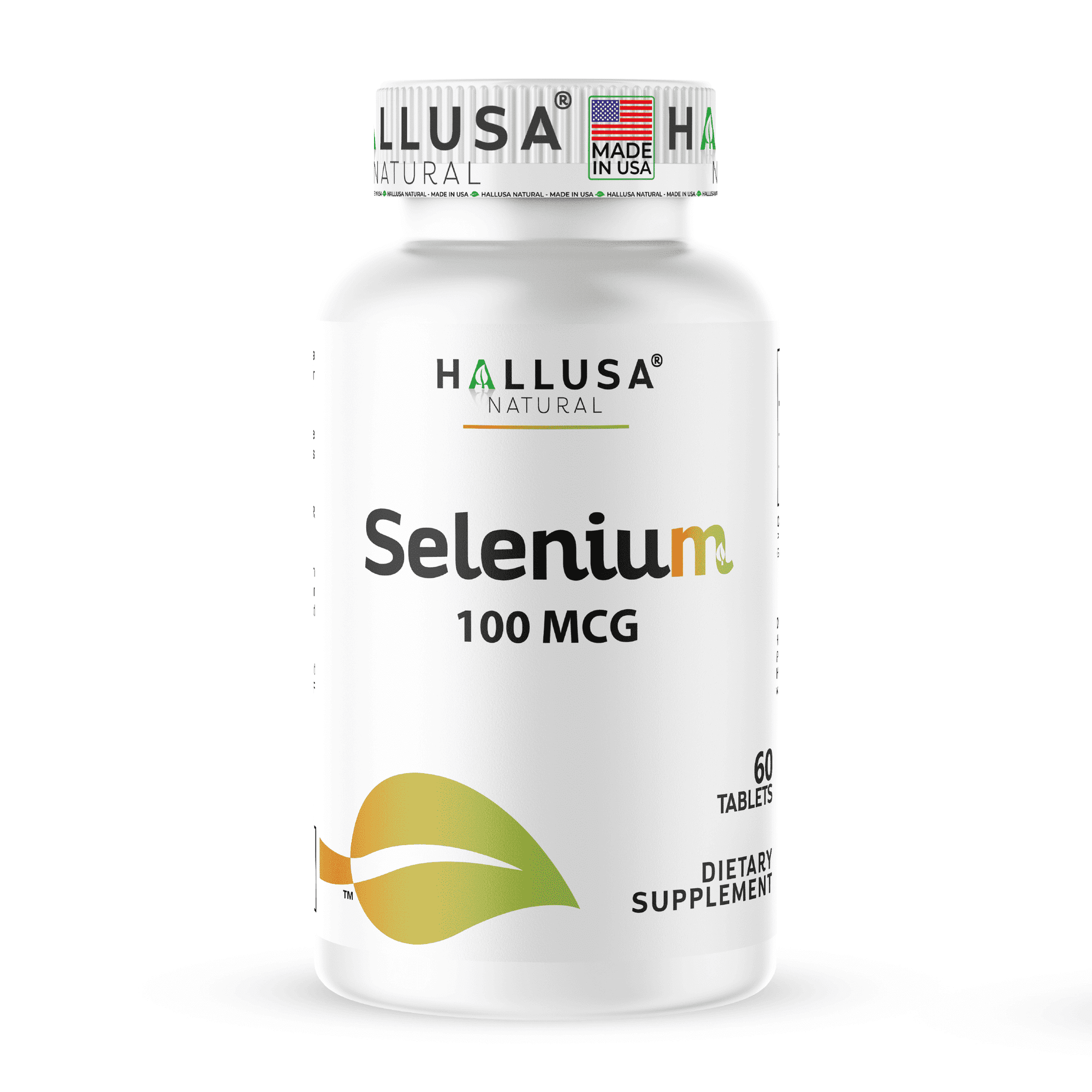 HALLUSA NATURAL Selenium 100mcg Tablets, Thyroid & Immune Support, Antioxidant Mineral Supplement, Non-GMO, Dietary Supplement, 60 Tablets