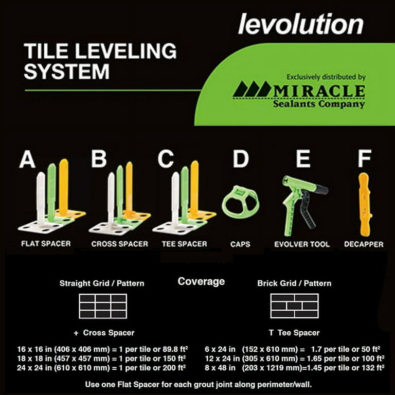 Miracle Sealants LEV3/16FS Levolution Tile Spacer and Level System Flat Style Part A 3/16 Miracle Sealants LEV3/16FS Levolution Tile Spacer and Level System Flat Style Part A 3/16