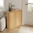 thumbnail image 3 of EYYTHUNG Corner Cabinet, Modern Handless Corner Floor Cabinet with 2 Doors and 2-Tier Shelves, Freestanding Narrow Organizer for Living Room Kitchen Bathroom, Natural Oak, 3 of 7