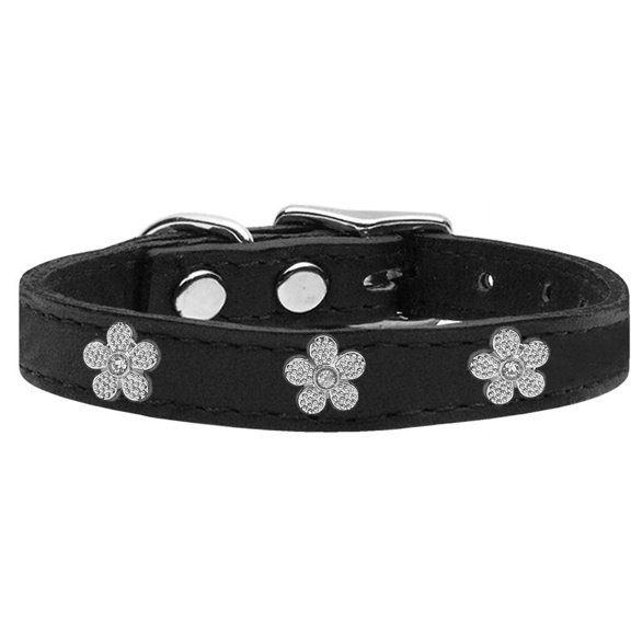 Mirage Pet Products Leather Floral Dog Collar, Black, S