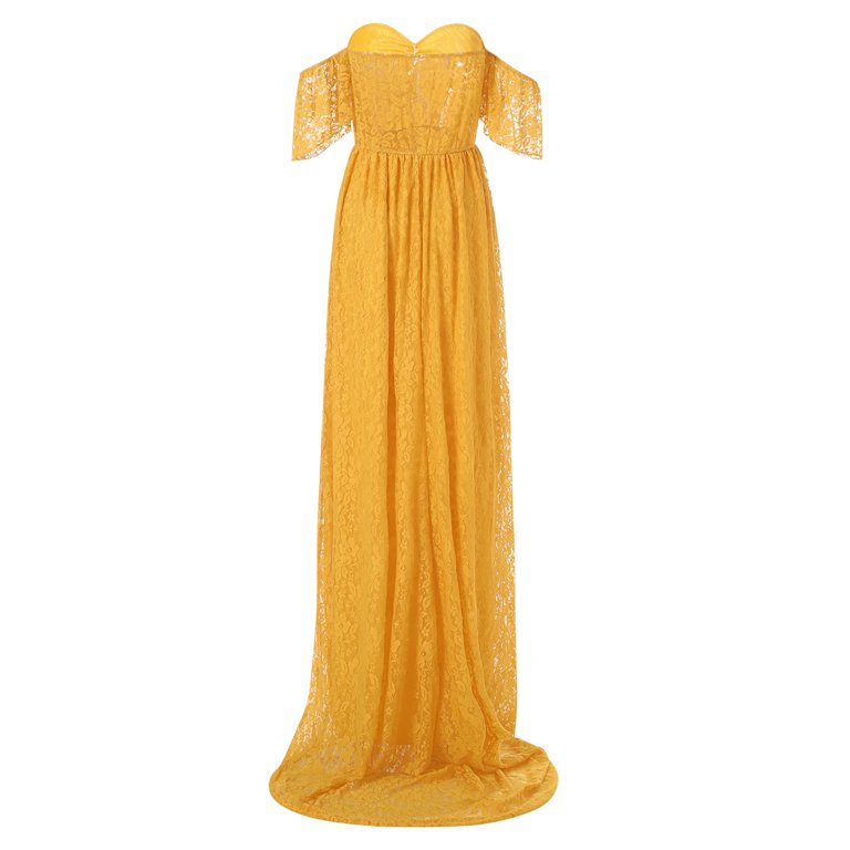mustard lace maternity dress Momyknows Lace Textured Bodycon Two Piece Set Sheer Maternity Maxi Dress, White / M