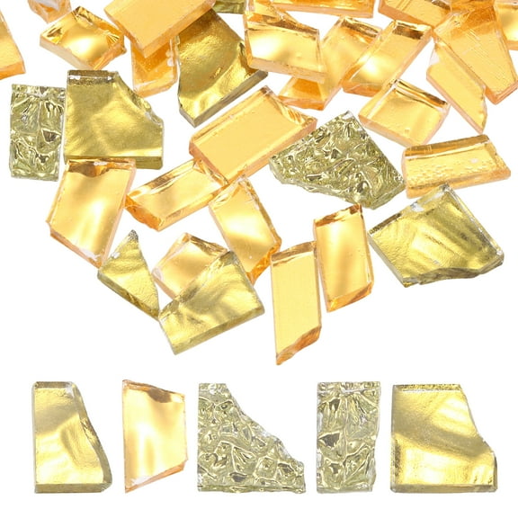 Uxcell Irregular Glass Mosaic Tiles, 100g/0.2LB Irregular Stained Glass Sheets Broken Mosaic Pieces Tiles Supplies Kit Bulk for DIY Art Craft Making Home Decor, Gold Series