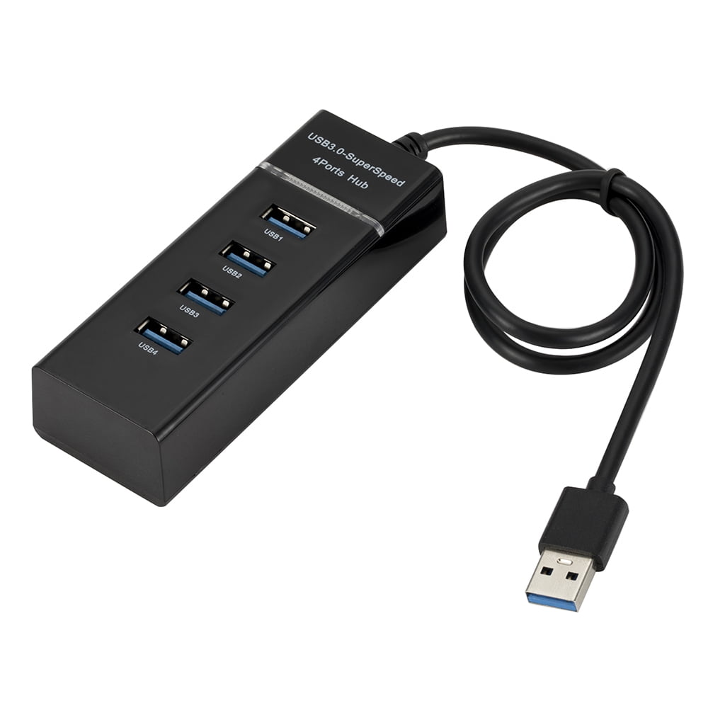 4‑Port USB3.0 Hub Lightweight Multi‑Function Black Easy to Carry USB Splitter for Tablet Mobile Phones 