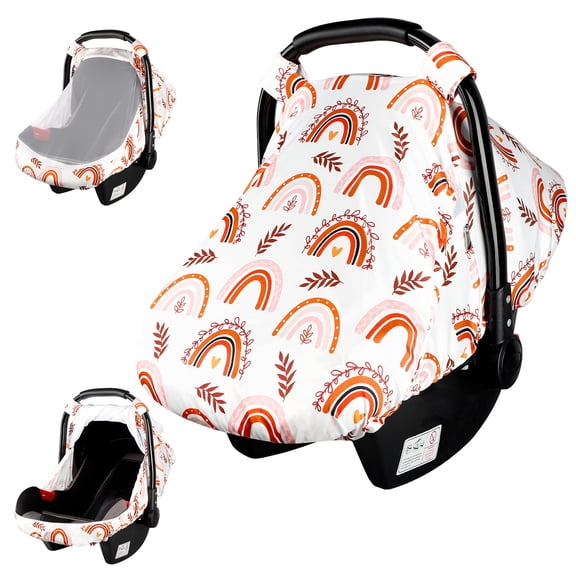 Carseat Cover Girls, Infant Car Seat Covers Canopy for Newborn with 2 Layers Windows of Breathable Mesh/Fabric, Lightweight Polyester Dot Backing