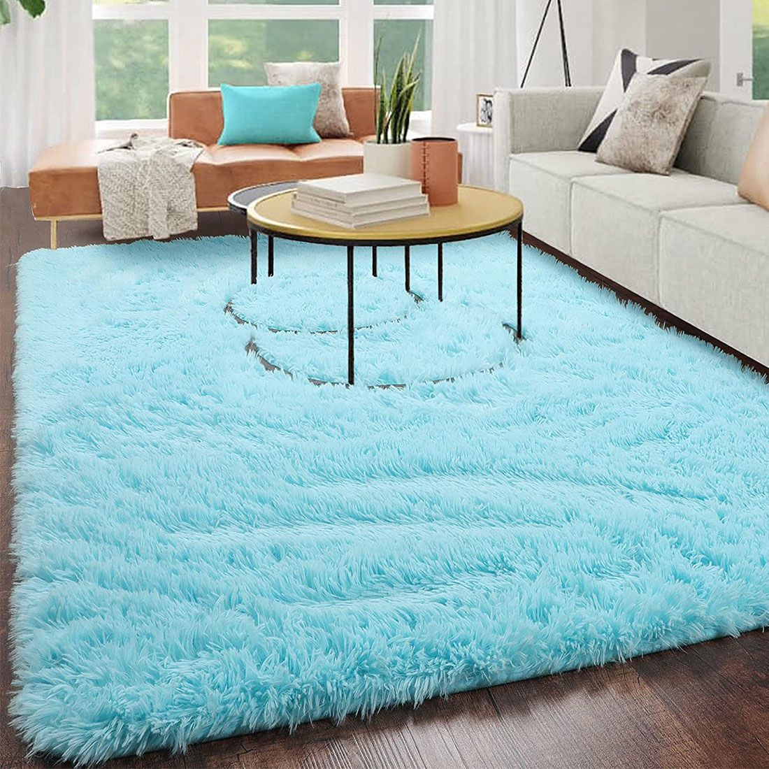 Light Blue Fluffy Rugs for Bedroom