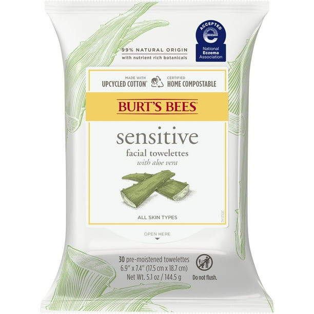 Burt's Bees Sensitive Facial Cleanser Wipes, 30 Count