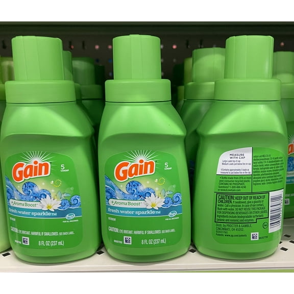 Gain Aroma Boost Fresh Water Sparkle Laundry Detergent.  8 oz bottles.  HE for all machines.  3 pack bundle