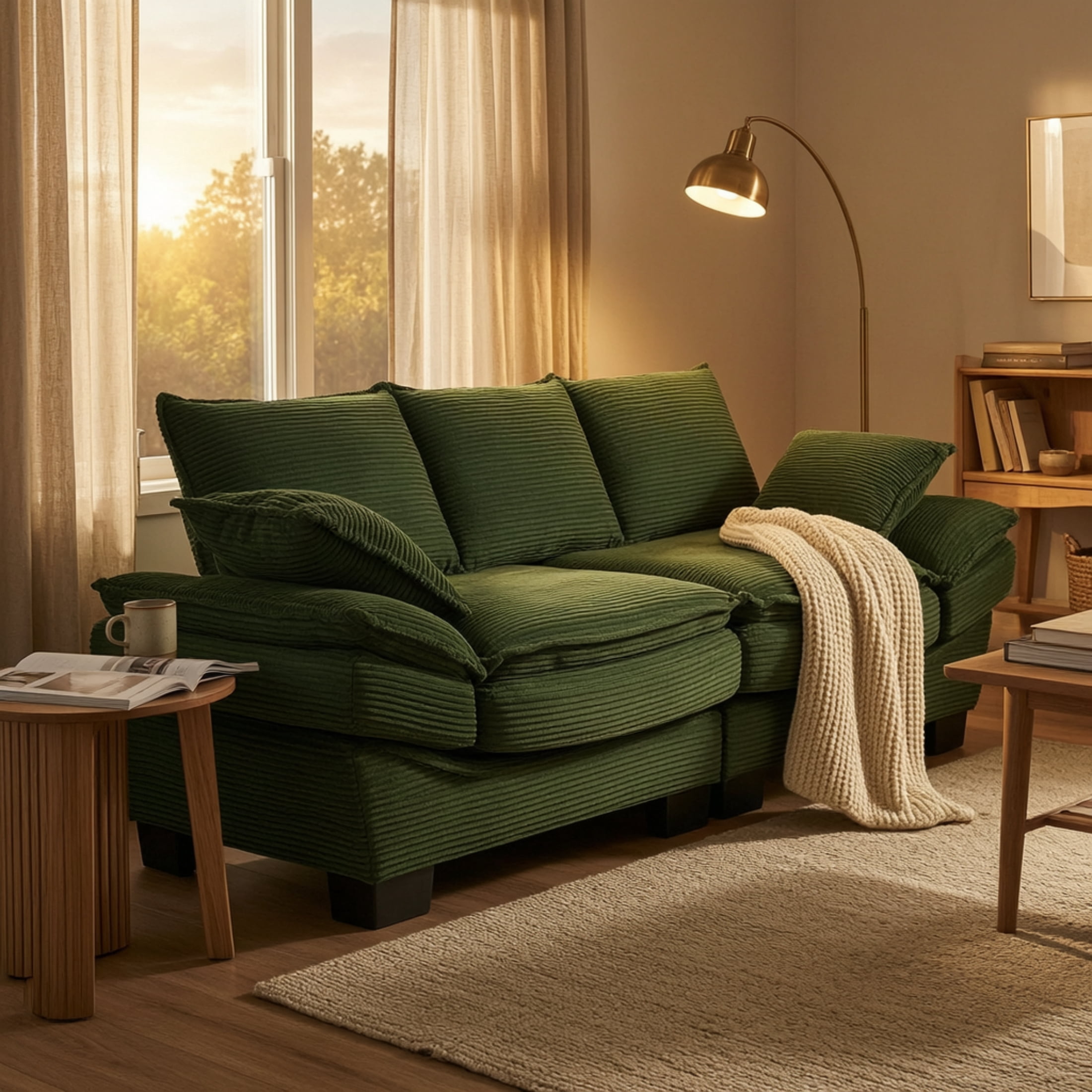 Anpport Corduroy Sofa, 80.5" Oversized Deepseat Loveseat for Living Room, Green