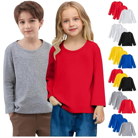 Nmnitkp Boys Long Sleeve Shirts Cotton Girls Long Sleeve Shirts Toddler Long Sleeve T-Shirt Cotton Crewneck Casual Shirts 3 Pack Kids Fashion Tops Gray,2 Years