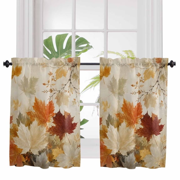 Maple Leaves Fall Bathroom Window Curtain, Thanksgiving Branches Vintage Art Light Filtering Coffee Kitchen Curtains, Bedroom Living Room Curtains 2 Panel 84"x45"