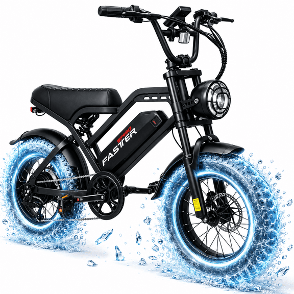 Electric Bike for Teens, 750W Motor 16" Fat Tire Ebike 20MPH 60 Miles Mountain Bike 48V 15.6Ah Removable Battery Dual Suspension Cruise Control, All-Terrain for Mountain, Beach, Off-Road