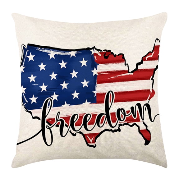 Summercome Patriotic Decor Throw Pillow Covers 18x18 in, 4th of July Linen Pillow Case for Independence Day, Memorial Day, Veteran's Day, USA, American Summer Outdoor Red White Blue Decorations
