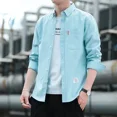 thumbnail image 4 of Camisas y blusas de negocios para hombre, de oficina, color verde, de manga larga, lisas, regulares, de lujo, informales, con botones, de alta calidad, 4 of 5