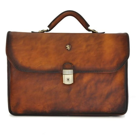 Pratesi Mens Italian Leather Bruce Piccolomini Flapover Extended Compartment Briefcase In Cow