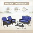 thumbnail image 5 of COOS BAY 4-Piece Outdoor Patio Dark Brown Wicker Rattan Deep Seating Conversation Set with Coffee Table and Blue Cushions, 5 of 9