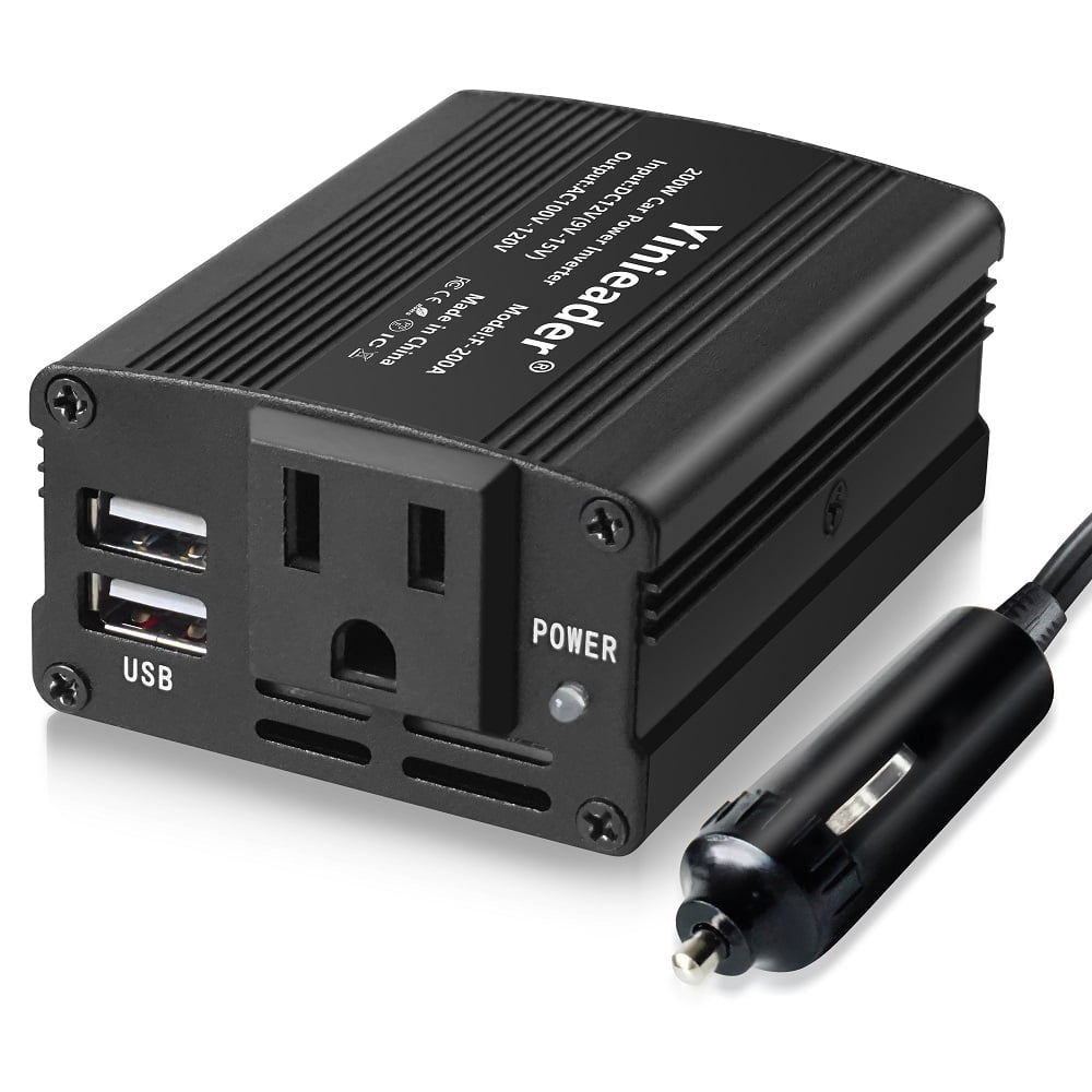 LVYUAN 200W Modified Sine Wave Power Inverter 12V DC to 110V AC Vehicles Converter 1AC Outlets + 2USB Charger Car Plug Adapter for Laptop, Computer, Car, RV, Camping, Travel & Home Black