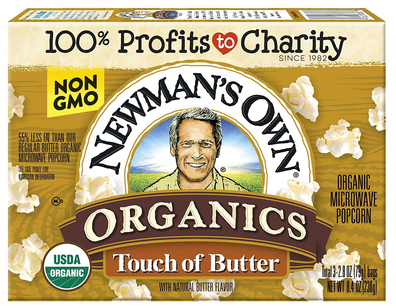 Newmans Own Organics Microwave Popcorn, Touch of Butter, 8.4oz (Pack of