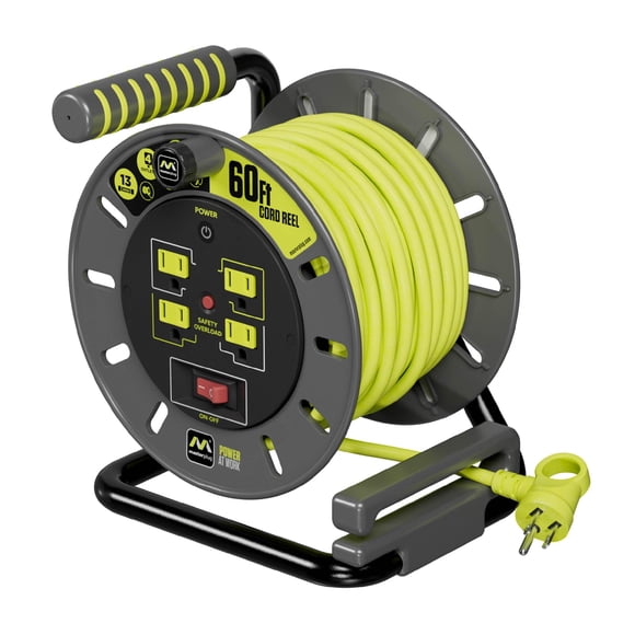 Bobina de cable Masterplug, 18 m, retráctil, 4 salidas, 13 A, 14 AWG