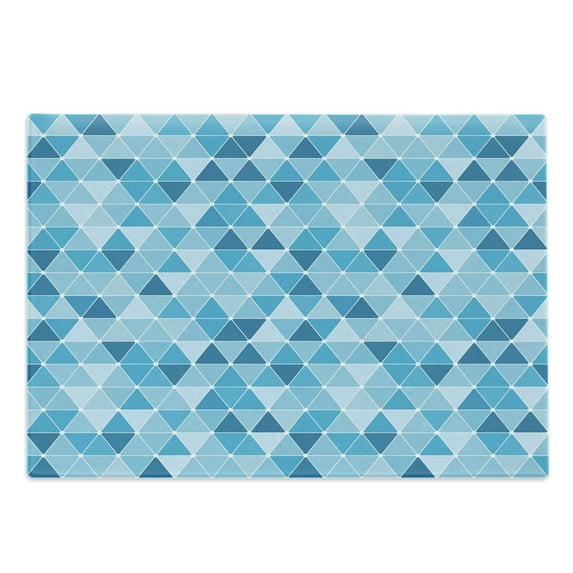 Blue Cutting Board, Geometric Pattern with Triangles in Oceanic Winter Colors Abstract Mosaic, Decorative Tempered Glass Cutting and Serving Board, Large Size, Blue Sky Blue Pale Blue, by Ambesonne