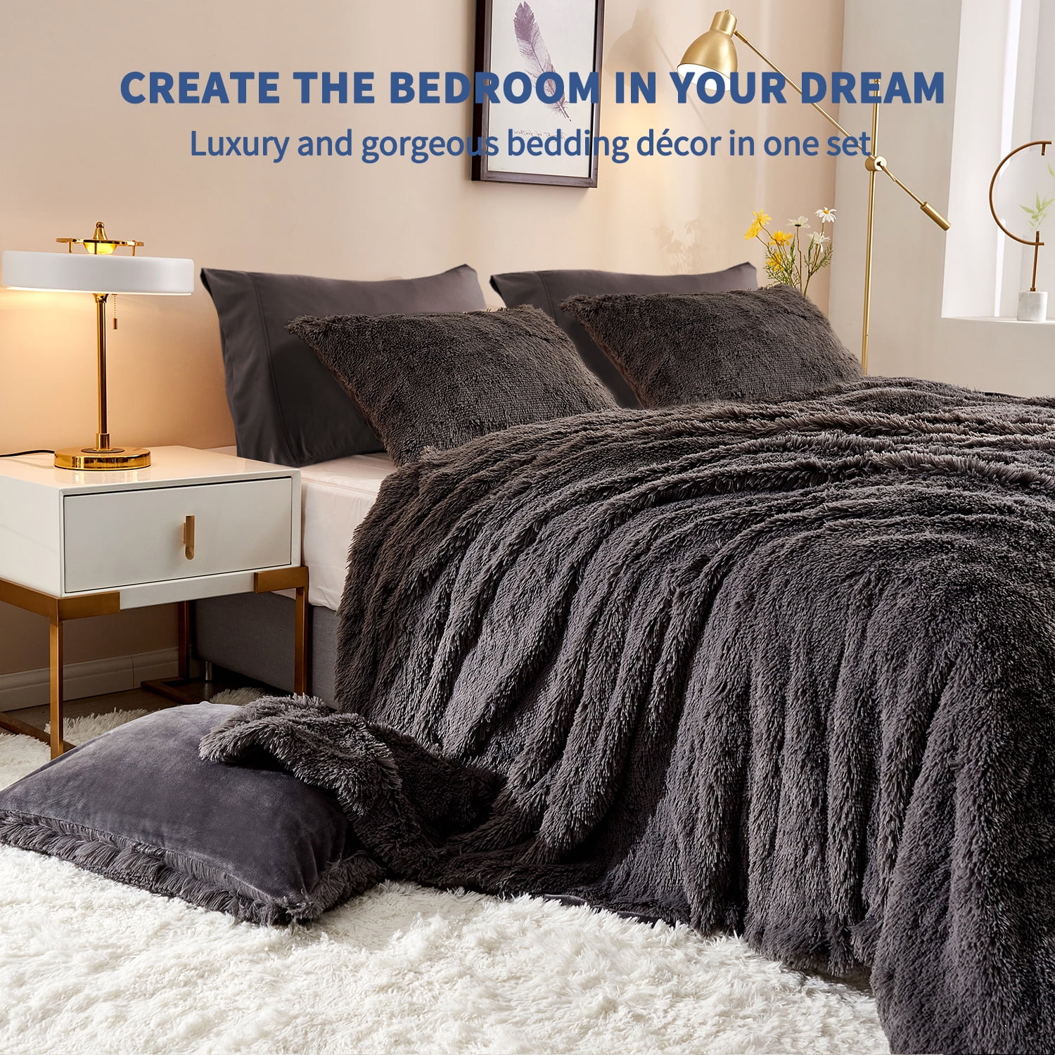HAOK 3 Piece Luxury Dark Gray Duvet Bedding Set, Twin