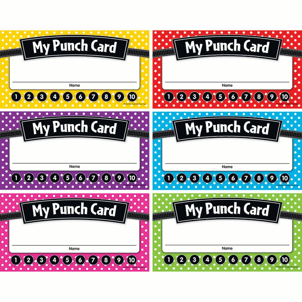 Teacher Created Resources Polka Dots Punch Cards, 5.75 in x 3 in, Pack of 60